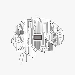 Digital human brain with computer circuit board. Electronic human brain technology illustration.