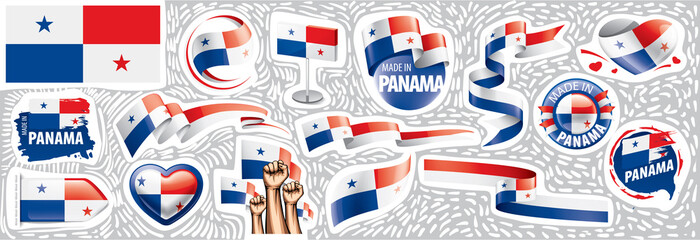 Obraz premium Vector set of the national flag of Panama in various creative designs