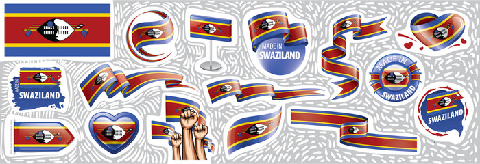 Vector set of the national flag of Swaziland in various creative designs