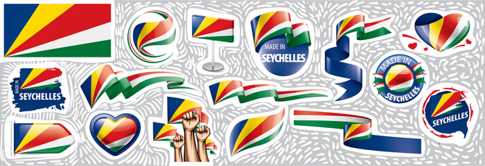 Vector set of the national flag of Seychelles in various creative designs