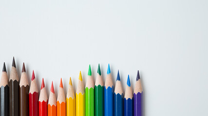 Pattern of Colorful  Many colored pencils on a white background and copy space