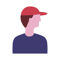 young man profile with sport cap avatar character flat style icon
