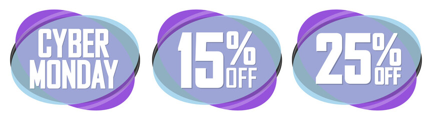 Set Cyber Monday Sale bubble banners design template, discount tags, app icons, vector illustration