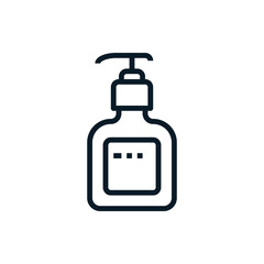 Soap bottle, gel, cleaning, antiseptic outline icons. Vector illustration. Editable stroke. Isolated icon suitable for web, infographics, interface and apps.