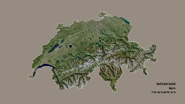 Gen&egrave;ve, canton of Switzerland, with its capital, localized, outlined and zoomed with informative overlays on a satellite map in the Stereographic projection. Animation 3D