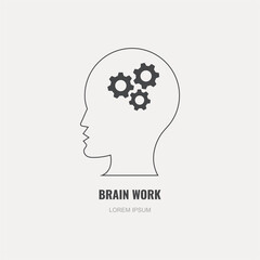 Vector line illustration. The human brain works. Isolated on grey background.