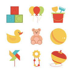 toy object for small children to play, flat style cartoon icons set