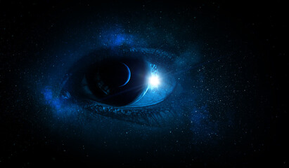 Human eye and space. Elements of this image furnished by NASA.