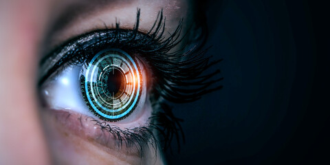 Close up of woman eye in process of scanning
