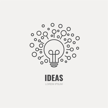 Vector line Light bulb with rays shine isolated on gray background. Energy and idea symbol. 