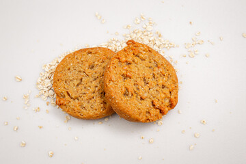 Homemade cookies with oatmeal  over white background.