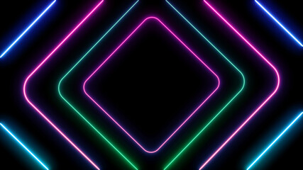 Fototapeta premium Abstract Neon bright lens flare colored on black background. Laser show colorful design for banners advertising technologies