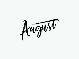 August. Hand written lettering isolated on white background.Vector template for poster, social network, banner, cards.	
