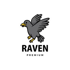 cute raven cartoon logo vector icon illustration