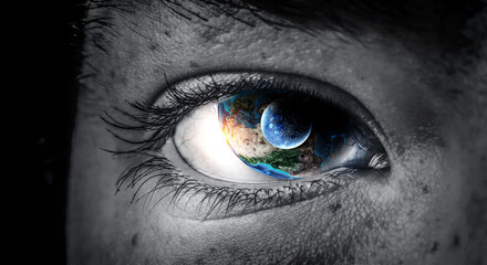 Human eye and space. Elements of this image furnished by NASA.