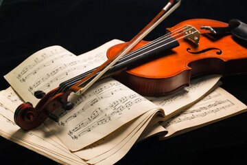 Violin On Music Books Close-up