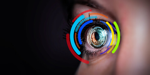 Close up of woman eye in process of scanning