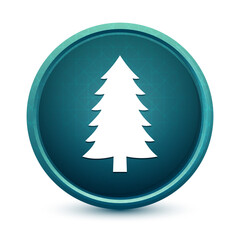 Evergreen conifer pine tree icon shiny light blue round button illustration