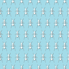 White ant, emmet, pismire silhouette on pale blue background, seamless pattern. Paper cut style - 366663436