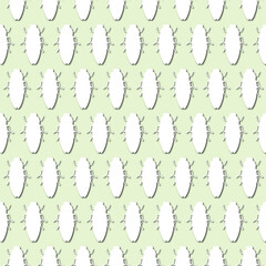White bug, beetle silhouette on pale green background, seamless pattern. Paper cut style - 366663453