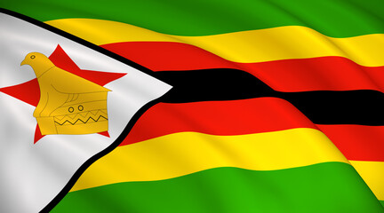 Zimbabwe National Flag (Zimbabwean flag) - Waving background illustration. Highly detailed realistic 3D rendering