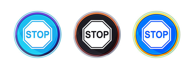 Stop sign icon perfect shine round button set illustration