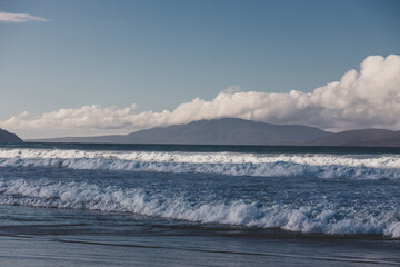 strong waves and pristine untouched Australian beach in Marion Bay in Tasmania with no people
