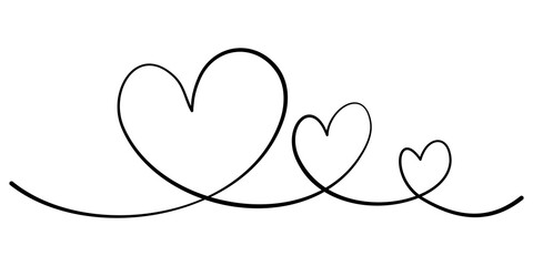 Hand drawn Continuous line drawing of hearts. Wedding, love and relationships background. Doodle vector illustration.