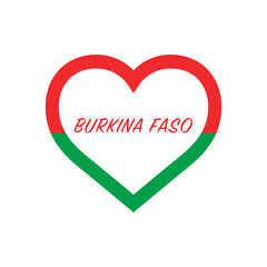 Burkina Faso flag in heart. I love my country. sign. Stock vector illustration isolated on white background.