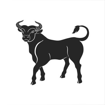 full-length silhouette of a calmly walking bull that looks confidently in front of it. Vector illustration of a bull - a symbol of the Chinese New Year, can be used for plotter and laser cutting