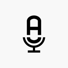 initial podcast logo monogram with microphone shape