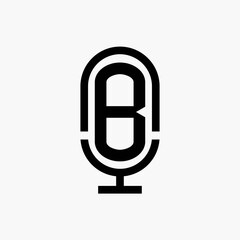 initial podcast logo monogram with microphone shape