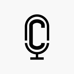 initial podcast logo monogram with microphone shape