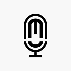 initial podcast logo monogram with microphone shape