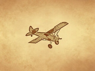 Old airplane on old paper background
