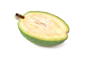 Cut of feijoa isolated on white background. Acca sellowiana. Tropical fruit