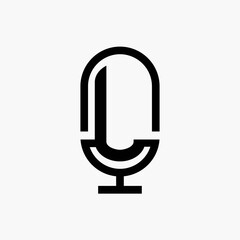 L initial podcast logo monogram with microphone shape