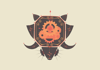 Illustration of octagon clock in geometric steampunk style. (Dark Purple & Orange)