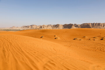 Fototapeta na wymiar Beautiful red sand dunes south of Riyadh in Saudi Arabia