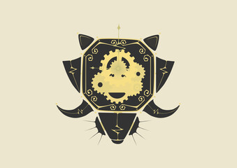 Illustration of octagon clock in geometric steampunk style. (Dark Gray & Yellow)
