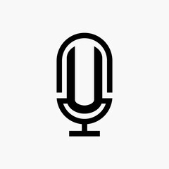 U initial podcast logo monogram with microphone shape