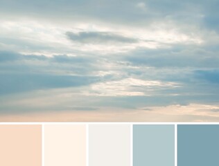 Beautiful grey clouds, soft and delicate light blue and pink colors in the sky. Color palette...