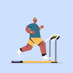 african american sportsman running on treadmill man having workout cardio fitness training healthy lifestyle sport concept full length vector illustration