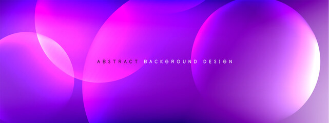 Vector abstract background liquid bubble circles on fluid gradient with shadows and light effects. Shiny design templates for text