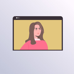businesswoman having virtual conference during video call remote work quarantine isolation communication concept woman in web browser window portrait vector illustration