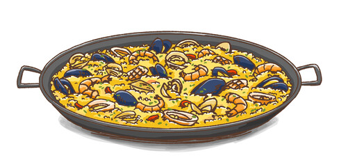illustration of traditional spanish food paella on pan

O