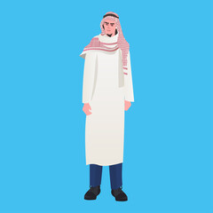 arabic businessman in traditional clothes arab male cartoon character standing pose full length vector illustration