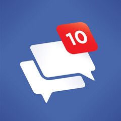 Social media networking (Facebook, Vkontakte, Twitter) new message / comment notification icon number. Concepts: Online chat, communication, messaging, internet relationships, friendship, blogging