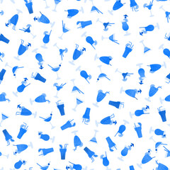 Vector seamless pattern with different monochrome cocktails on a white background.