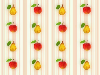 Fototapeta na wymiar Pattern of apples and pears on striped background